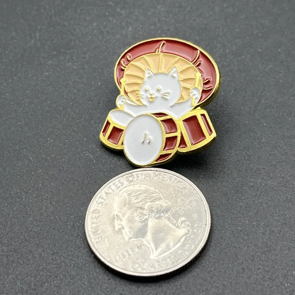 Cute Mushroom Cat Playing Drums‎ Instrument Lapel Hat Pin